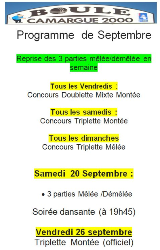 Programme  de septembre