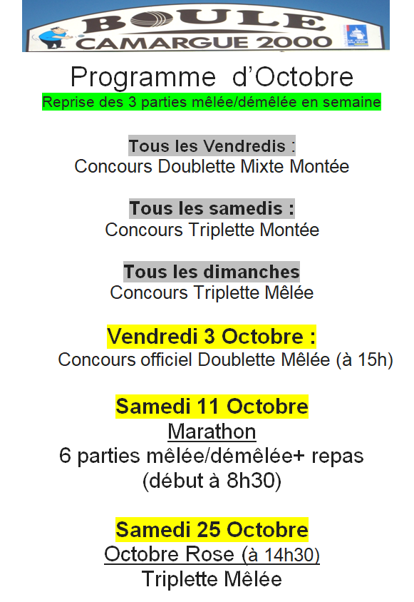 Programme  Octobre