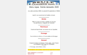 le menu du repas de la soirée dansante
