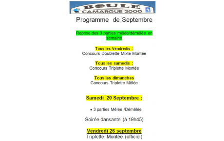 Programme  de septembre