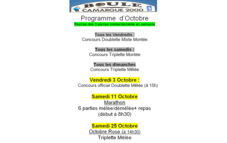 Programme  Octobre